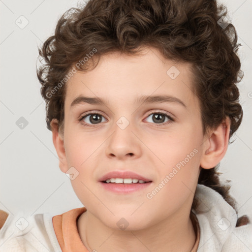 Joyful white child male with short  brown hair and brown eyes