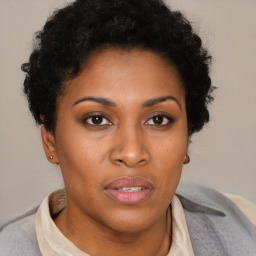 Neutral black young-adult female with short  brown hair and brown eyes