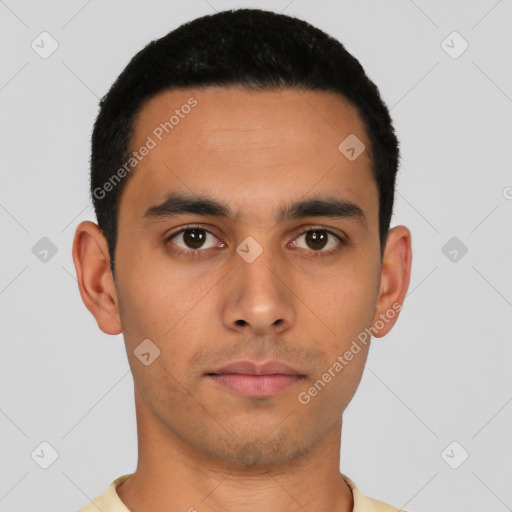 Neutral asian young-adult male with short  black hair and brown eyes