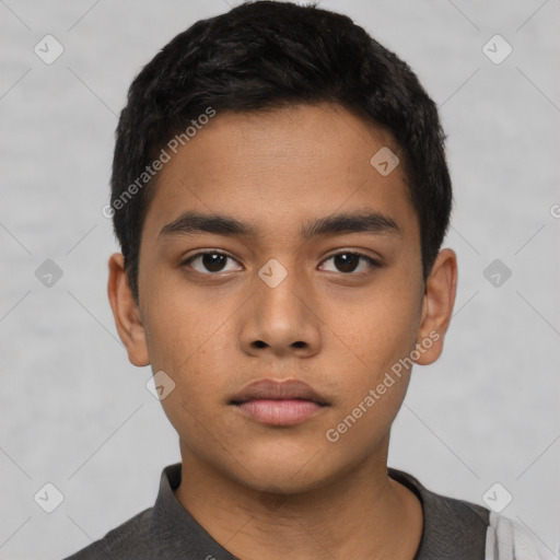 Neutral asian young-adult male with short  black hair and brown eyes