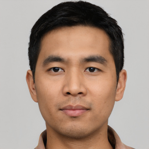 Neutral asian young-adult male with short  black hair and brown eyes