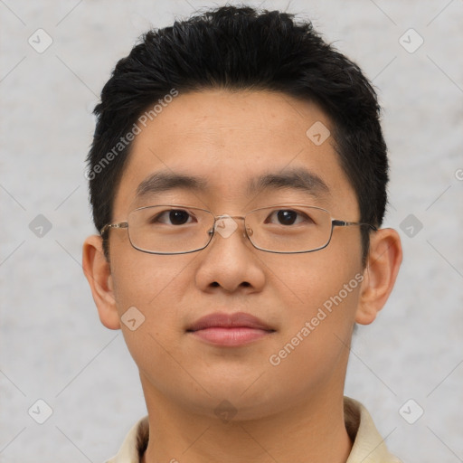 Neutral asian young-adult male with short  black hair and brown eyes