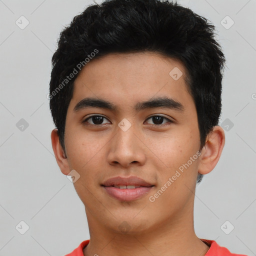 Neutral asian young-adult male with short  black hair and brown eyes