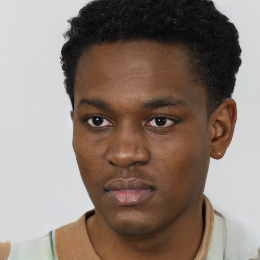 Neutral black young-adult male with short  brown hair and brown eyes