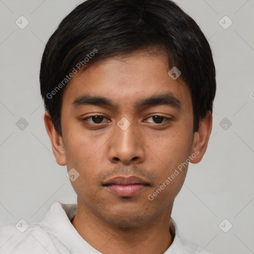 Neutral asian young-adult male with short  black hair and brown eyes