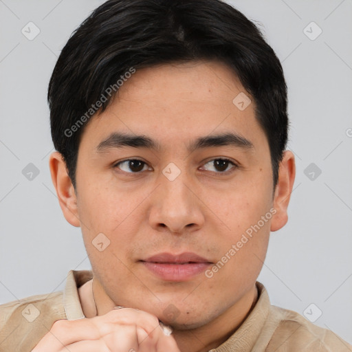 Neutral asian young-adult male with short  black hair and brown eyes