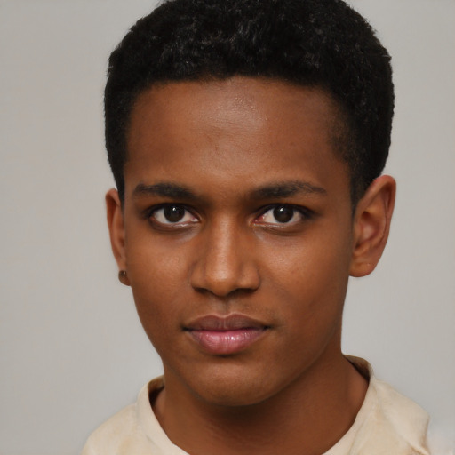Neutral latino young-adult male with short  brown hair and brown eyes