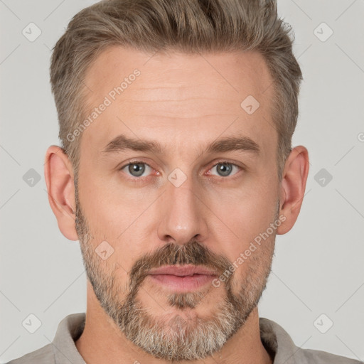 Neutral white adult male with short  brown hair and brown eyes