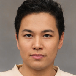 Neutral asian young-adult male with short  brown hair and brown eyes