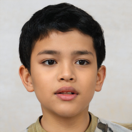 Neutral latino child male with short  brown hair and brown eyes