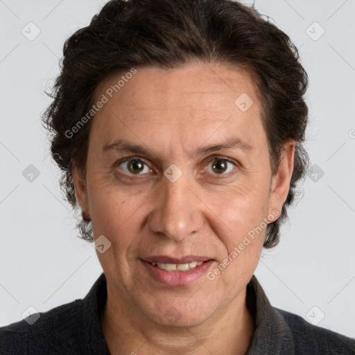 Joyful white adult male with medium  brown hair and brown eyes