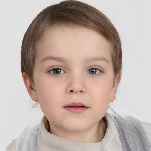 Neutral white child female with short  brown hair and brown eyes