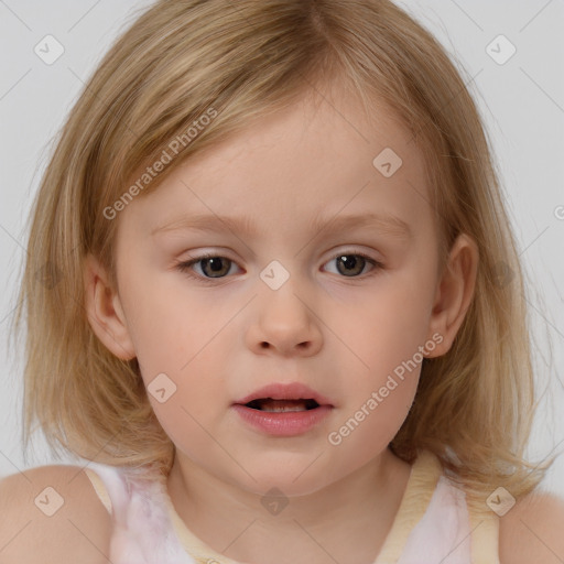 Neutral white child female with medium  brown hair and brown eyes