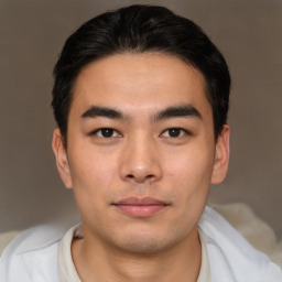 Neutral asian young-adult male with short  brown hair and brown eyes