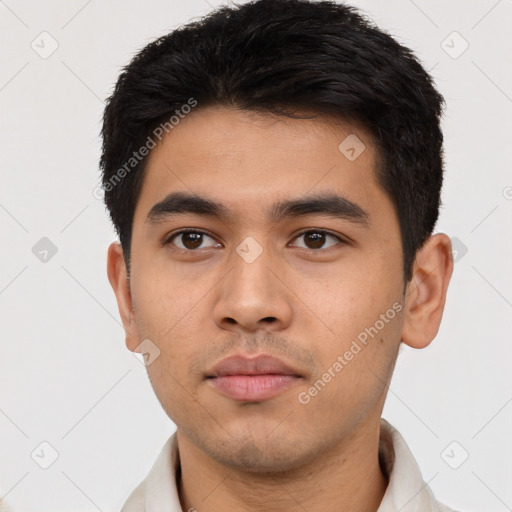 Neutral asian young-adult male with short  black hair and brown eyes