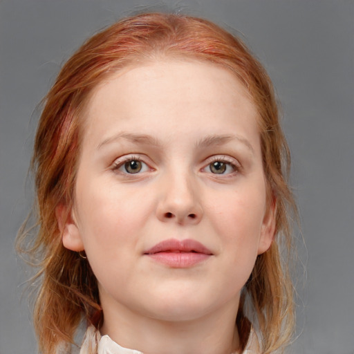 Neutral white child female with medium  brown hair and blue eyes