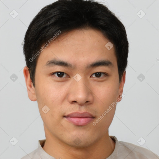 Neutral asian young-adult male with short  brown hair and brown eyes