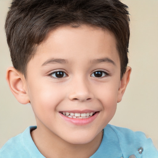 Joyful white child male with short  brown hair and brown eyes