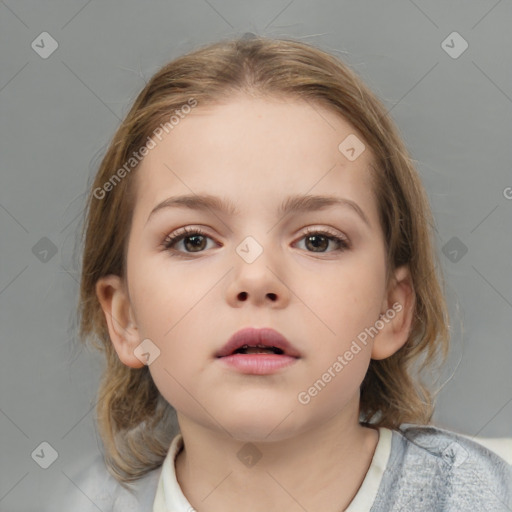 Neutral white child female with medium  brown hair and brown eyes