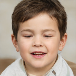 Joyful white child male with short  brown hair and brown eyes