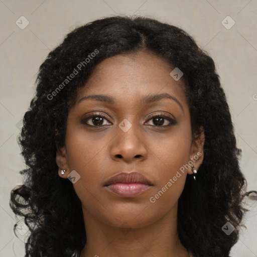 Neutral black young-adult female with long  black hair and brown eyes