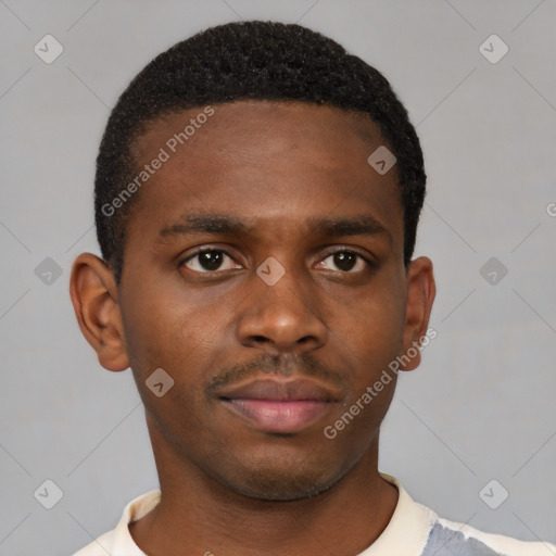 Neutral black young-adult male with short  brown hair and brown eyes