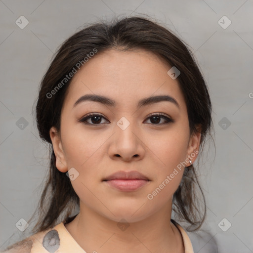 Neutral asian young-adult female with medium  brown hair and brown eyes