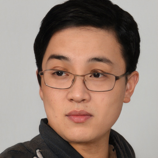 Neutral asian young-adult female with short  black hair and brown eyes