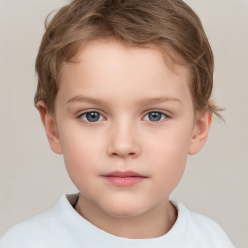 Neutral white child female with short  brown hair and grey eyes