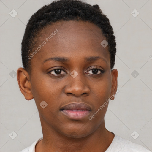 Neutral black young-adult female with short  brown hair and brown eyes