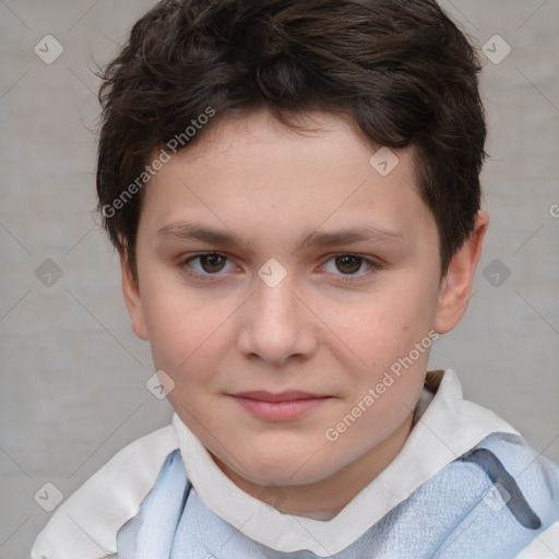 Joyful white child male with short  brown hair and brown eyes