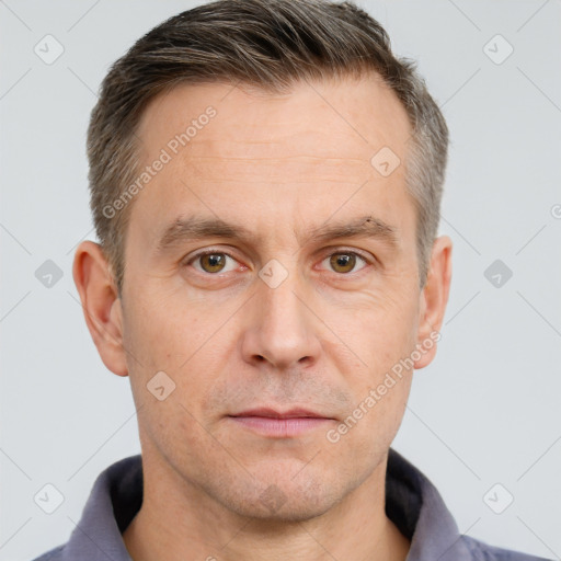 Neutral white adult male with short  brown hair and brown eyes