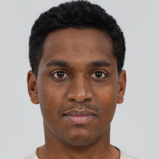 Neutral black young-adult male with short  brown hair and brown eyes