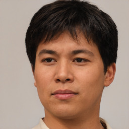 Neutral asian young-adult male with short  brown hair and brown eyes