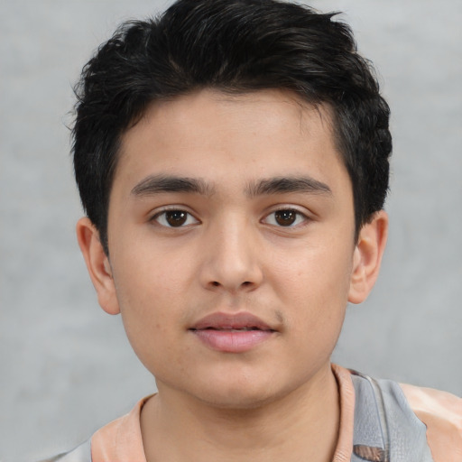 Neutral asian young-adult male with short  brown hair and brown eyes