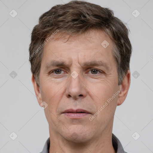 Neutral white adult male with short  brown hair and brown eyes