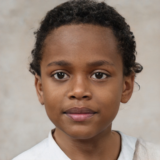 Neutral black child female with short  brown hair and brown eyes
