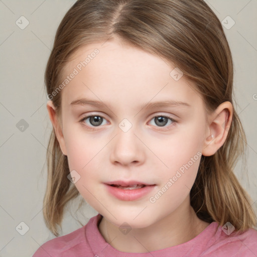 Neutral white child female with medium  brown hair and grey eyes