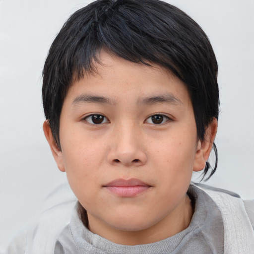 Neutral asian child male with short  brown hair and brown eyes