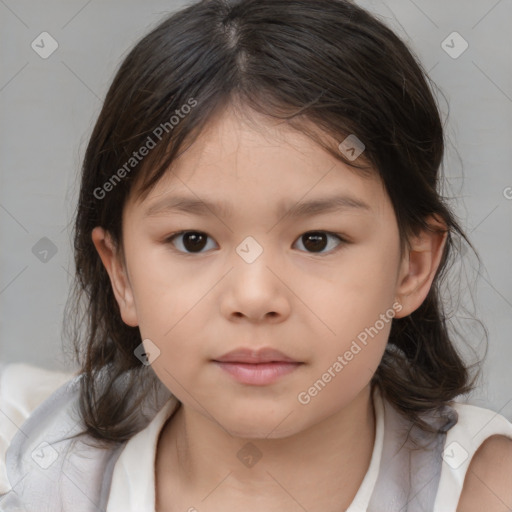 Neutral white child female with medium  brown hair and brown eyes