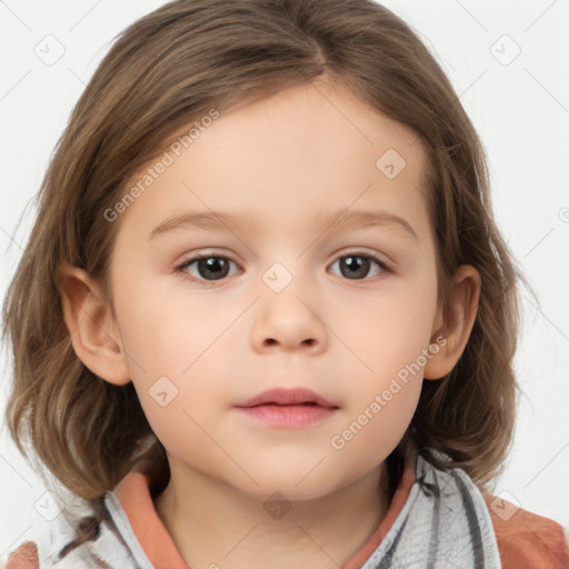 Neutral white child female with medium  brown hair and brown eyes