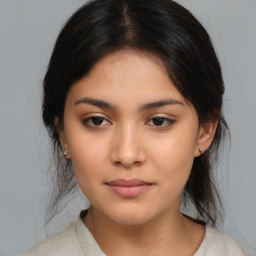 Neutral asian young-adult female with medium  brown hair and brown eyes