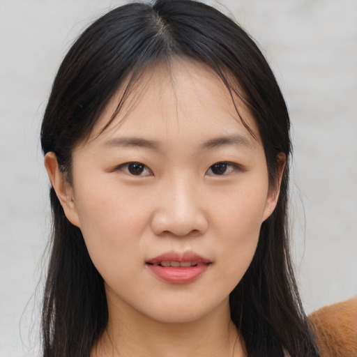 Neutral asian young-adult female with long  brown hair and brown eyes