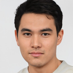 Neutral asian young-adult male with short  black hair and brown eyes