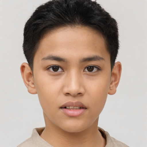 Neutral asian young-adult male with short  brown hair and brown eyes