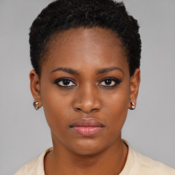 Neutral black young-adult female with short  brown hair and brown eyes