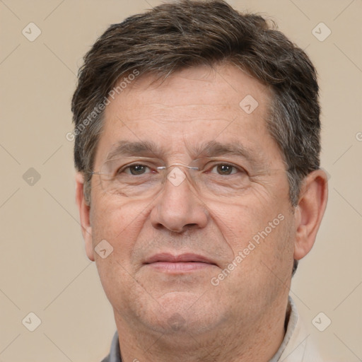 Neutral white middle-aged male with short  brown hair and brown eyes