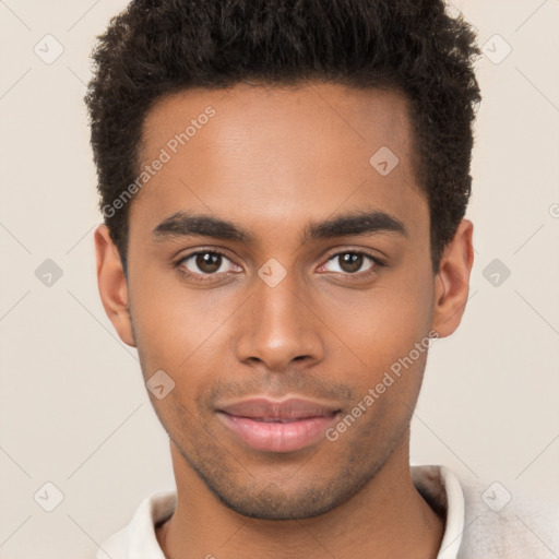 Neutral black young-adult male with short  brown hair and brown eyes