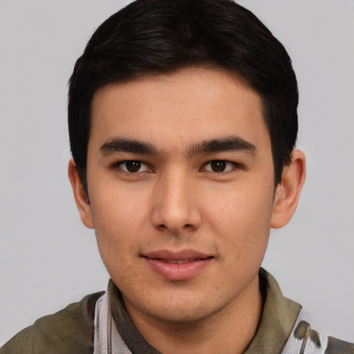 Neutral asian young-adult male with short  brown hair and brown eyes