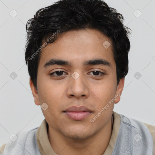 Neutral latino young-adult male with short  brown hair and brown eyes